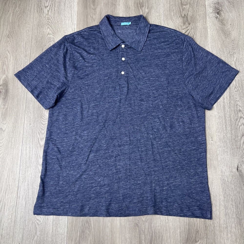 J.Mclaughlin Short Sleeve Linen Polo Shirt Mens Size Xtra Large Heathered Blue